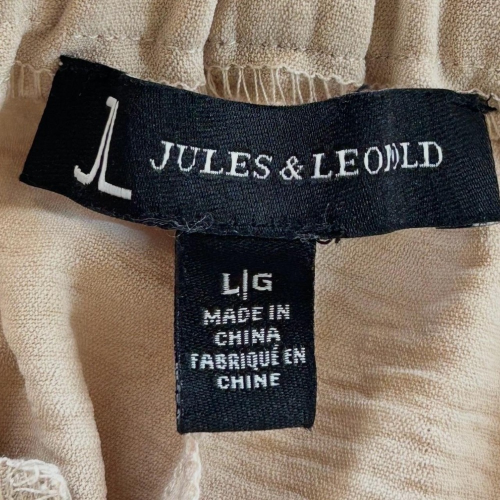 Jules & Leopold Pants Large Women Cream Excellent Linen Ribbed Belted Wide Leg - Picture 2 of 10